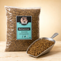 Weiß-Premium 1kg MEHLWÜRMER getrocknet Fischfutter,Vogelfutter,Reptilienfutter,Nagerfutter