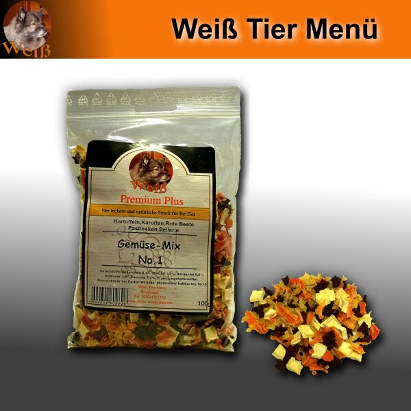 Weiß Premium-Plus Gemüse-Mix No.1 - getrocknet, 100g - Für Hunde, Nager und Pferde