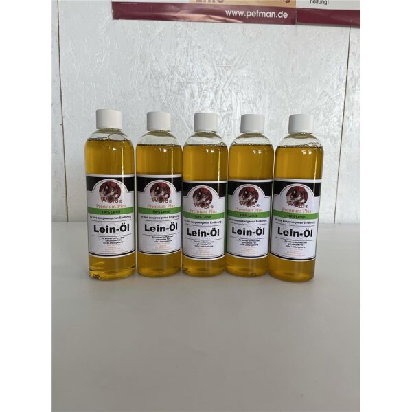 Weiß Premium-Plus Lein Öl 5 x250 ml Omega-3 Omega-6 Leinöl Hund Katze Pferd Barf