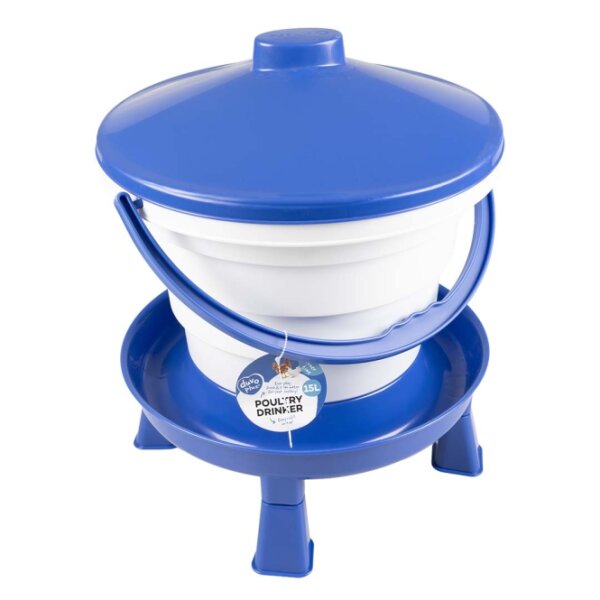 Duvoplus Hühner-Tränke mit Griff & Füßen - blau - 15L - 39x39x46cm
